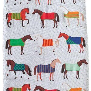 Horses Cotton Tea Towel- Colorful Horses on White! Machine Washable! Great Gift